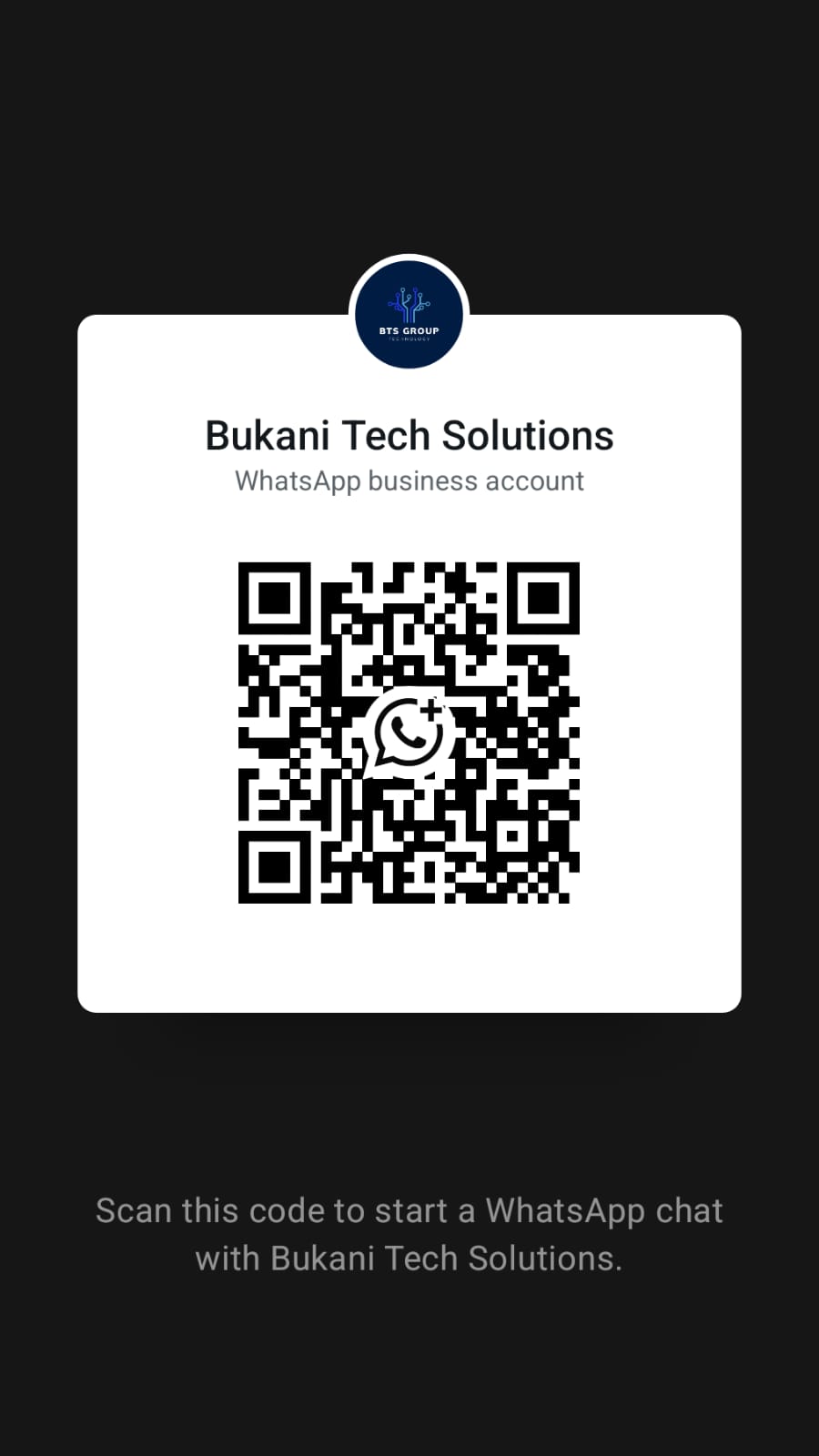 WhatsApp QR Code — Scan to message Bukani Tech Solutions